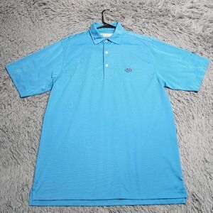 Donald Ross Golf Polo Mens Medium Shirt‎ Blue Striped Embroidered Short Sleeve